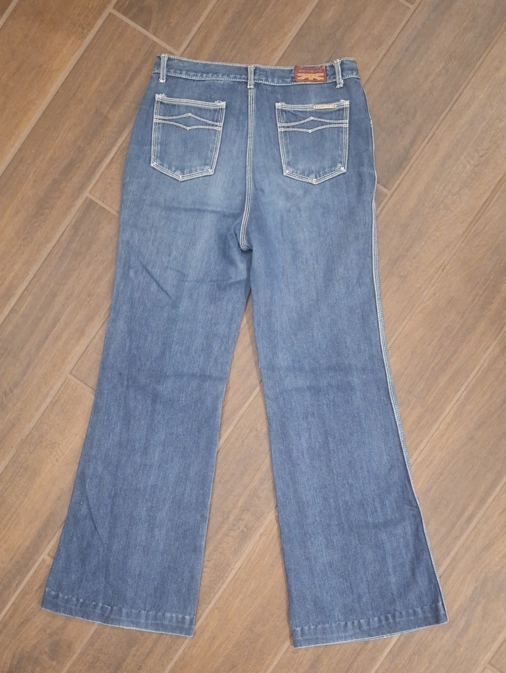 Vintage 70s Brittania High Rise Flare Cotton Denim Jeans Blue Retro